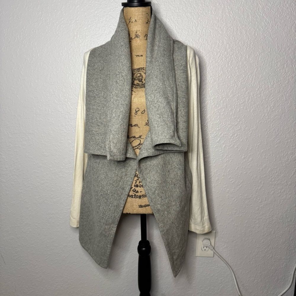 Harputs Own Wool Blend Open Front Long Line Shawl Coat LagenLook Grey Size S